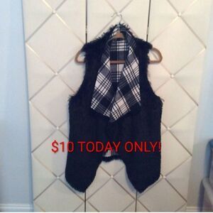 3 for $25! Faux Fur and Flannel Reversible Vest!